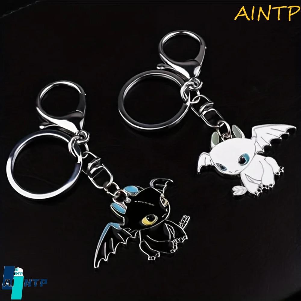 AINTP Cartoon Toothless Dragon Keychain, Black & White Flying Dragon ...