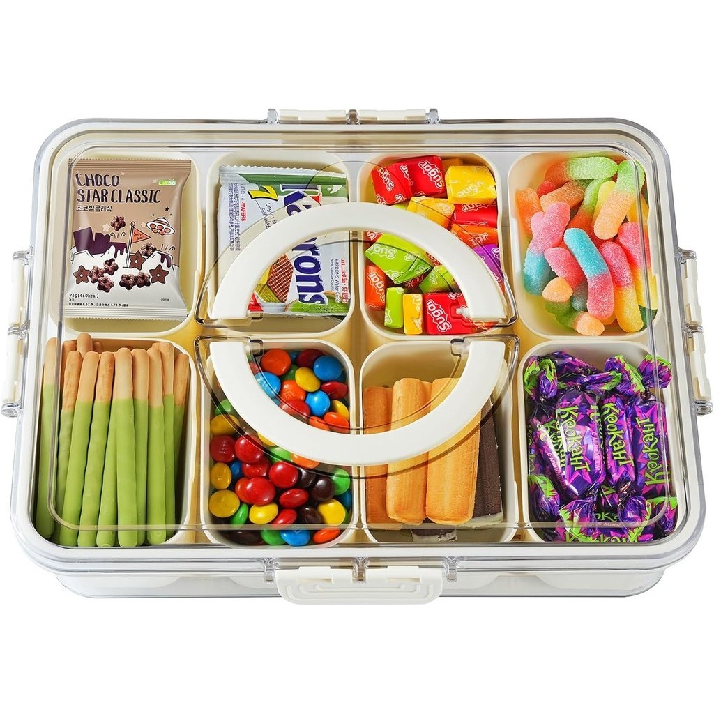 Snackle Box Container Divided Serving Tray with Lid and Handle 8 ...