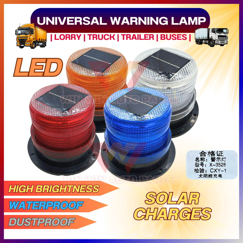 Solar Auto-Charge LED Warning LAMP LAMPU BEACON Magnetic Flash Light ...