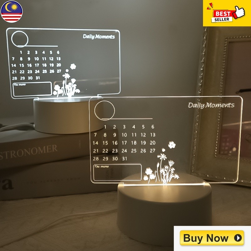 ZDD 3D Acrylic Note Board USB LED Night Light Calendar Table Lights ...