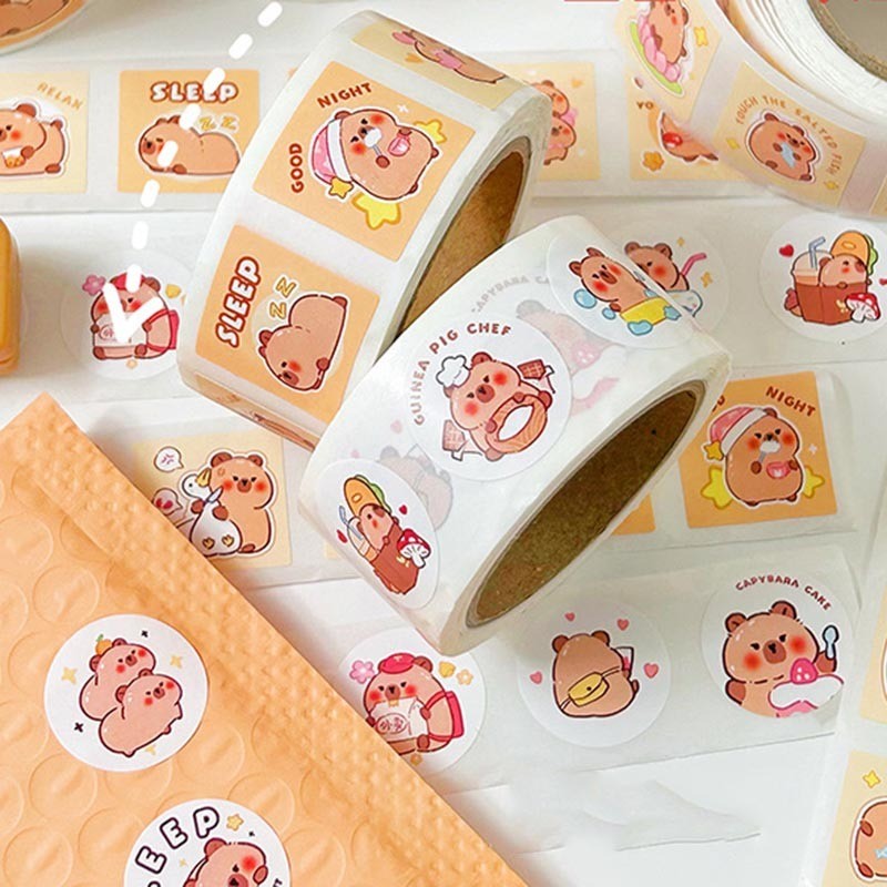 M&P 现货 卡皮巴拉封口贴 Capybara Roll Sticker可爱水豚熊猫手帐贴纸卡通不干胶贴画DIY装饰小图案贴 Envelope ...