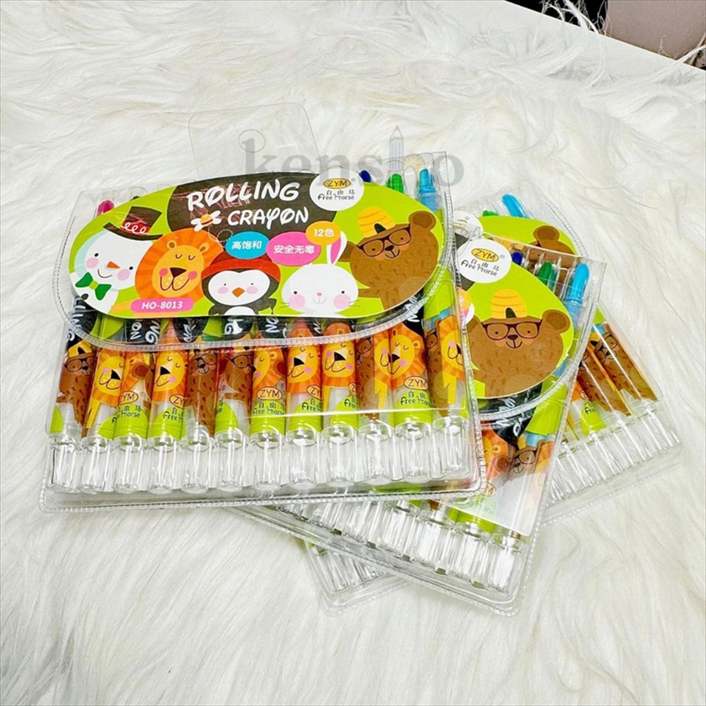 Kensho 12 Color Rotating Crayons Cute Animal Characters / Rolling ...