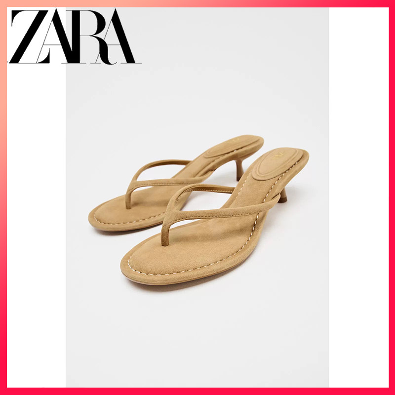 ZARA Women s Suede Leather Kitten Heel Slippers Shopee Malaysia