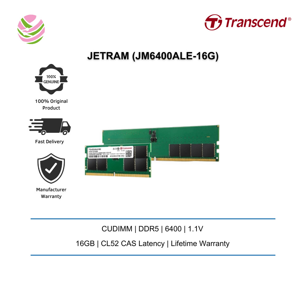 Transcend Ram JetRam DDR5 6400MHz (U-DIMM) 16GB (JM6400ALE-16G ...