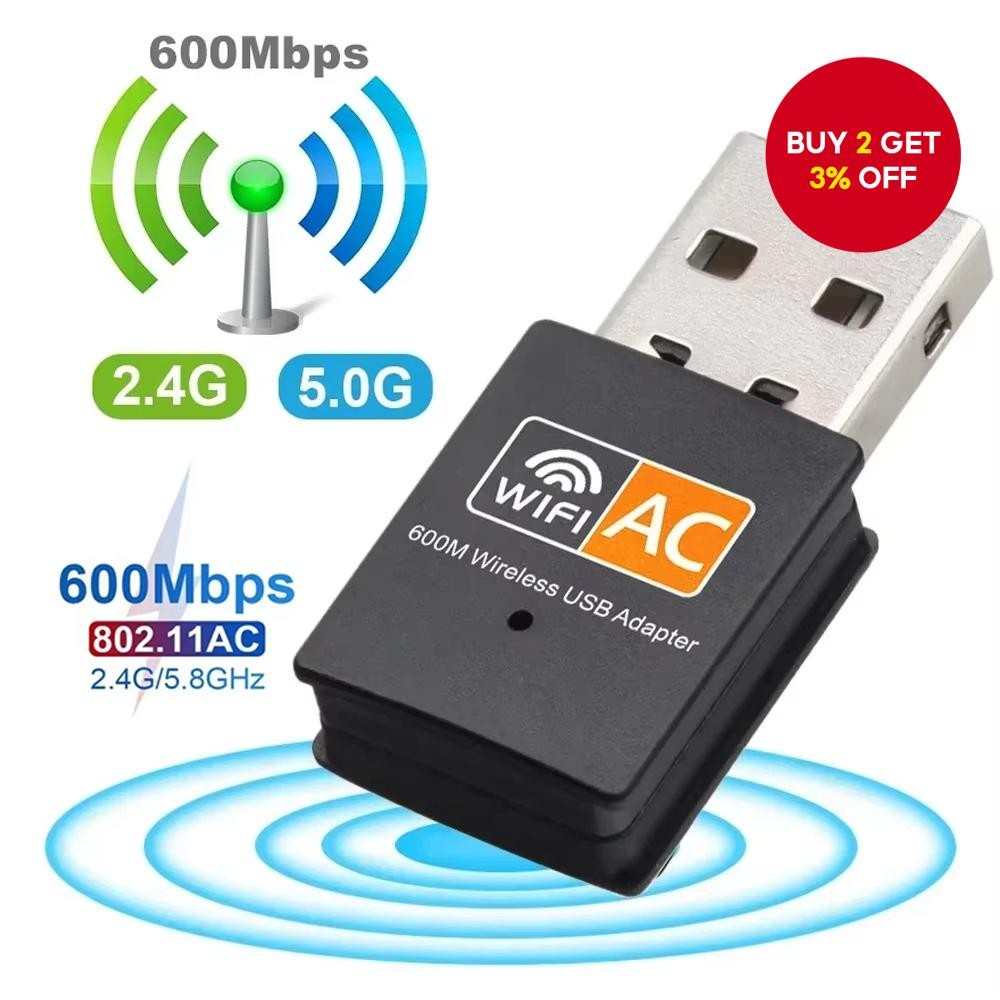 USB WiFi Adapter 600Mbps Dual Band 2.4G 5GHz Wireless Network Card for ...