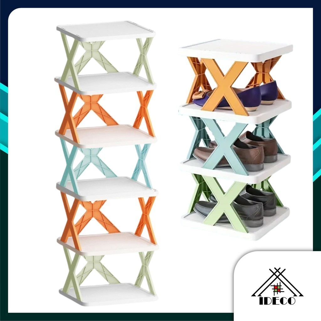 iDECO™ 4/6 Layers Stackable DIY Multi Layer Shoes Rack X Type Folding ...