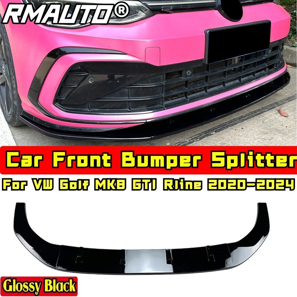 Glossy Black V Style Front Bumper Lip Splitter For VW GTI MK8 (2022-2025) - 3 Piece