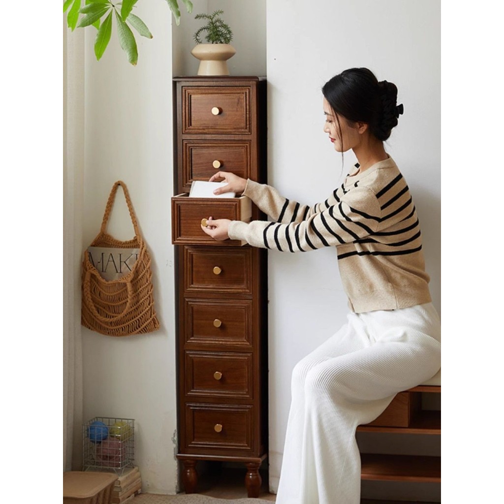 American-Style Solid Wood Narrow Chest of Drawers Bedroom Storage ...
