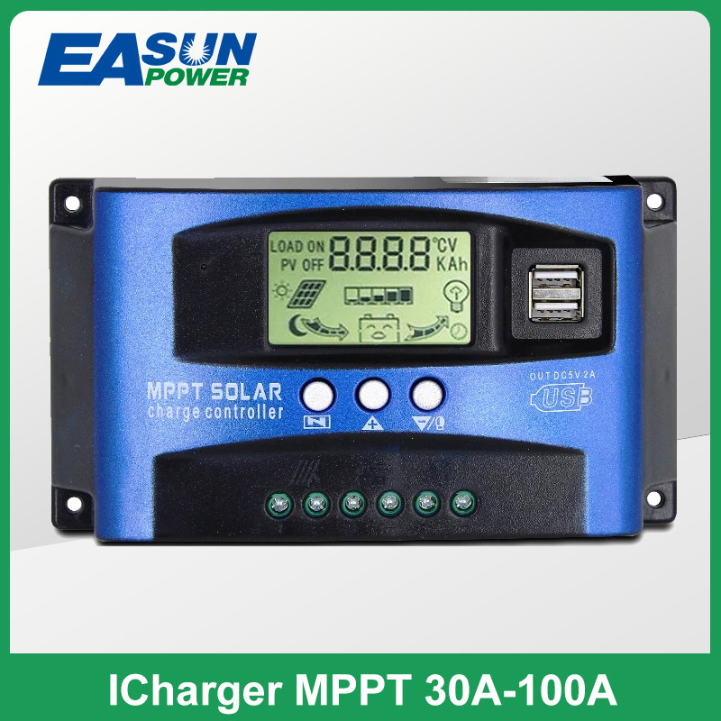 MPPT Solar Charge Controller 30A 40A 50A 60A 100A Dual USB LCD Display ...