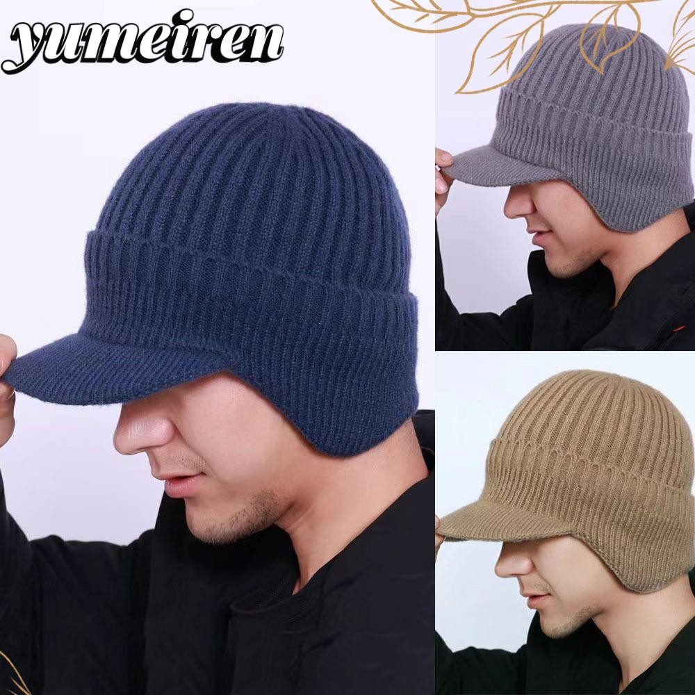 YUMEIREN Earflap Hat, Ear Protection Cycling Men Knitted Cap, Short
