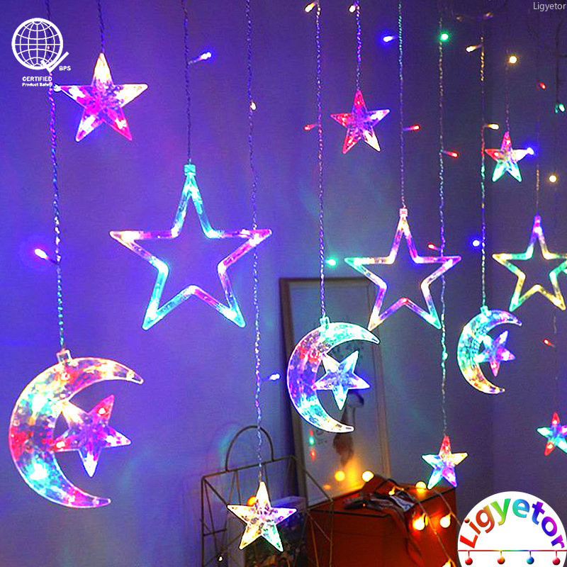 Ligyetor Raya LED Moon Star Fairy String Lights Curtain Lights for ...
