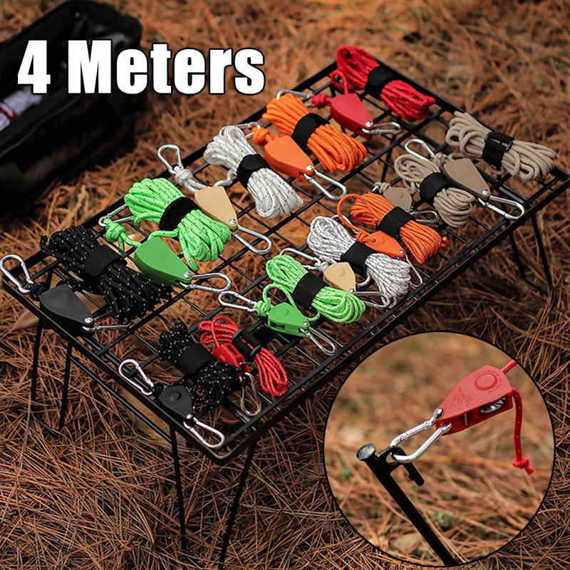 4M Camping Rope Tent Adjustable Fastener Fixed Pulley Buckle Reflective ...