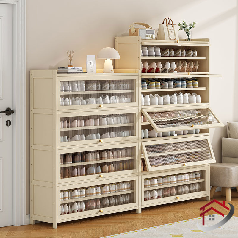 Shoe Rack Entrance Shoe Cabinet Cream Color Storage Rack Dustproof ...