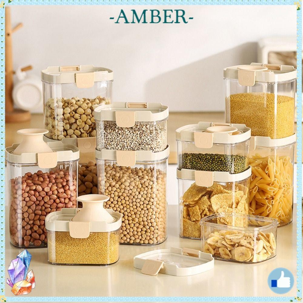 AMBER Sealed Food Storage Box, Plastic Dried Kitchen Storage Jars ...