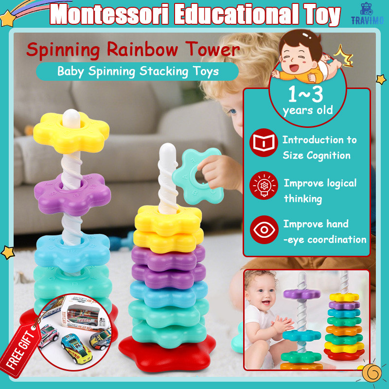 Travimo Montessori Baby Spinning Stacking Toys Toddler Spinner Ring ...