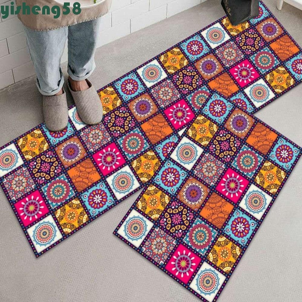YISHENG Mandala Floor Mat, Bohemian Style Non-Slip Floor Rug, Durable ...