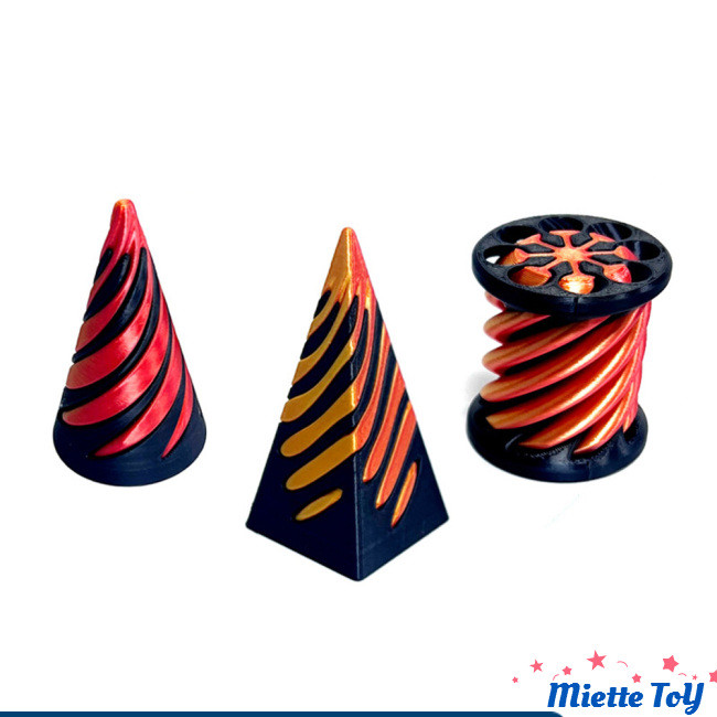 Jouet en Spirale Imprimé en 3D,3PCS Impossible Cone Pyramid,Sculpture de Passthrough Pyramide,Cadeau Original pour Homme Bureau Gadget Optique Anti-stress Technologie Design Moderne (Orange Noir