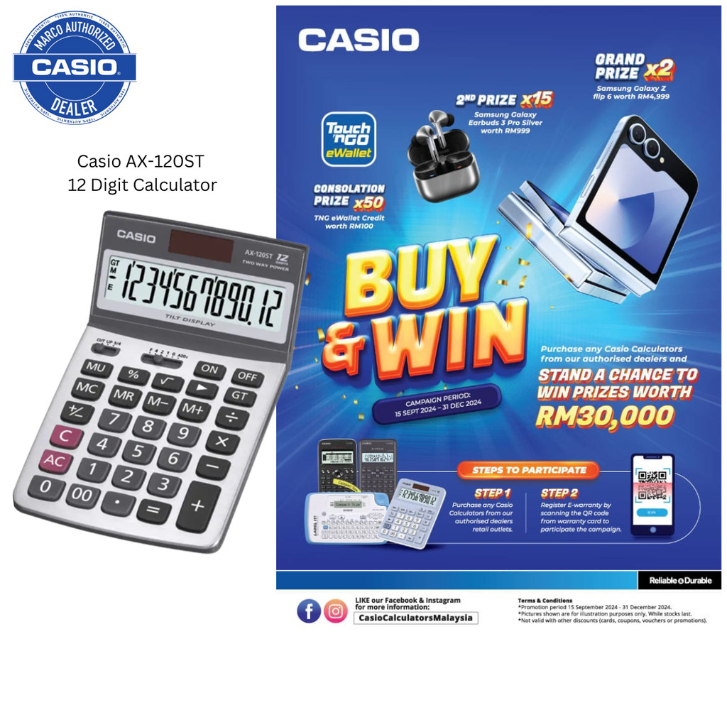 Casio AX-120ST 12 Digits Calculator (Metal Faceplate, 2 Way power ...
