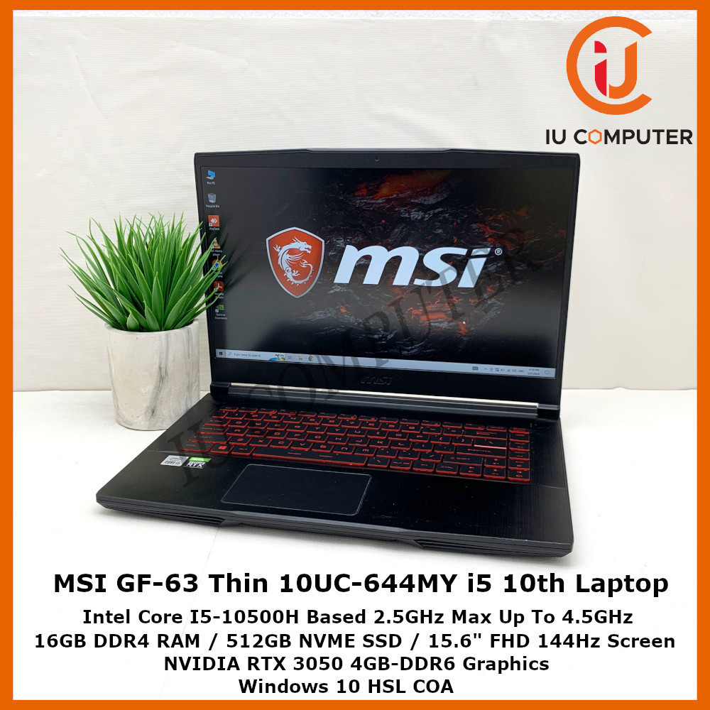 Pc Portable Gamer MSI GF63 Thin 10UC – Core™ i5 10th Génération, RTX 3050