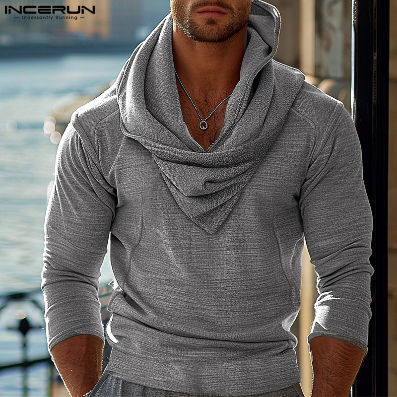 INCERUN Men Vintage Fashion Pile Collar Long Sleeve Hooded Sweatshirts Shopee Malaysia