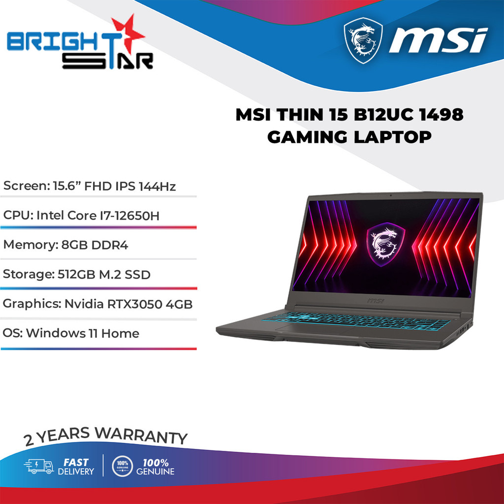MSI Thin 15 B12UC 1498 Gaming Laptop 15.6" FHD IPS 144Hz/I712650H — free download