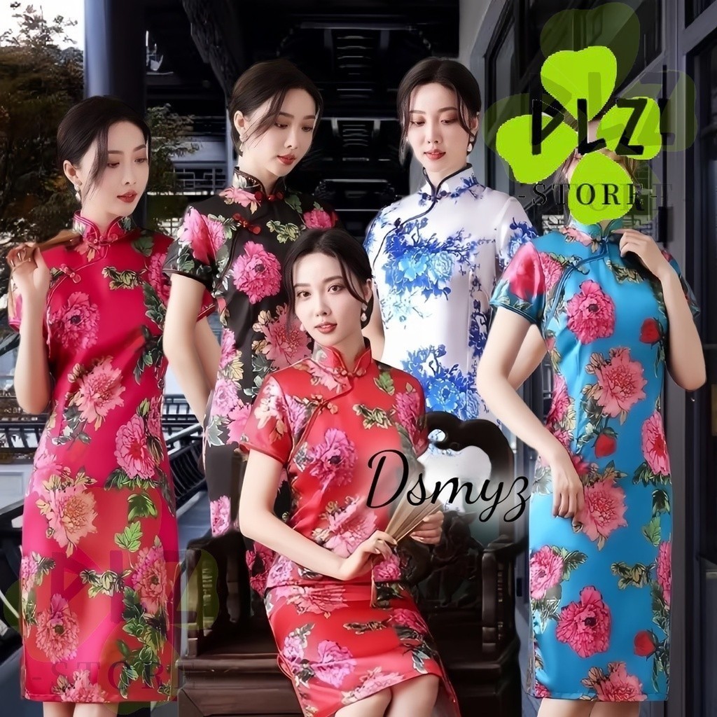 旗袍 2025 Cheongsam Dress Peony Mid-Length Short Sleeve Plus Size Retro ...