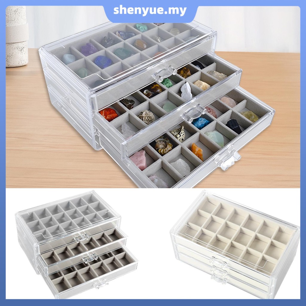 Rock Display Case 3 Drawers Rock Collection Box 54 Grids Rock