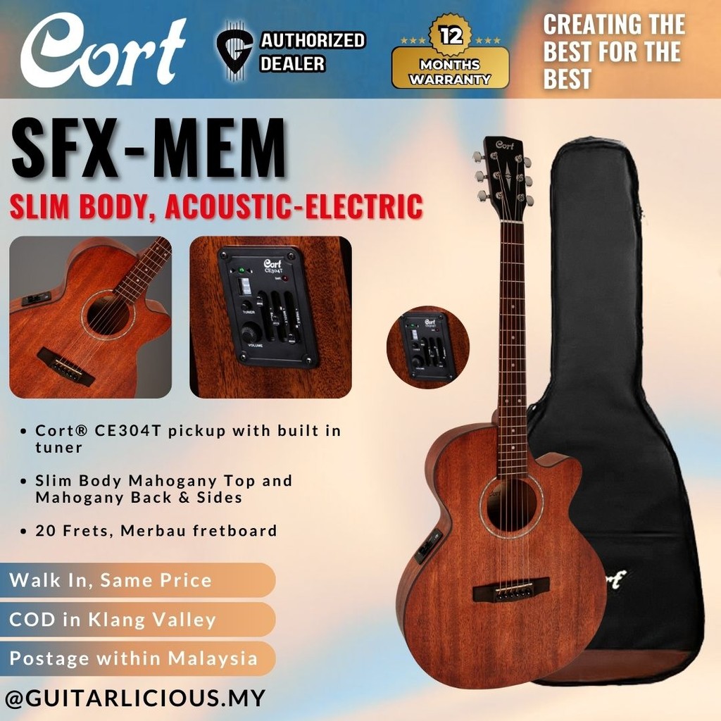 Cort SFX-MEM OP Slim Body All Mahogany Acoustic Electric Guitar with EQ ...