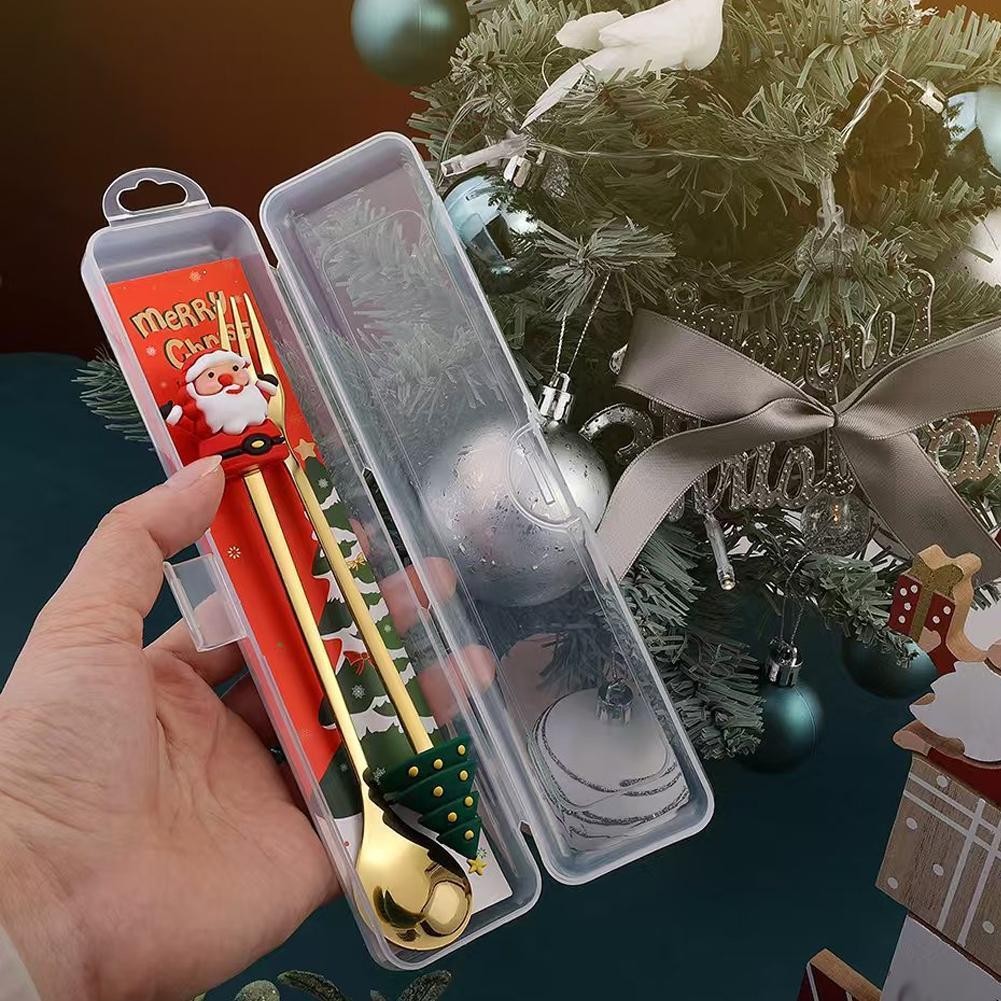 Cartoon Doll Stainless Steel Spoon Cute Santa Claus Q Spoon Dessert Box ...