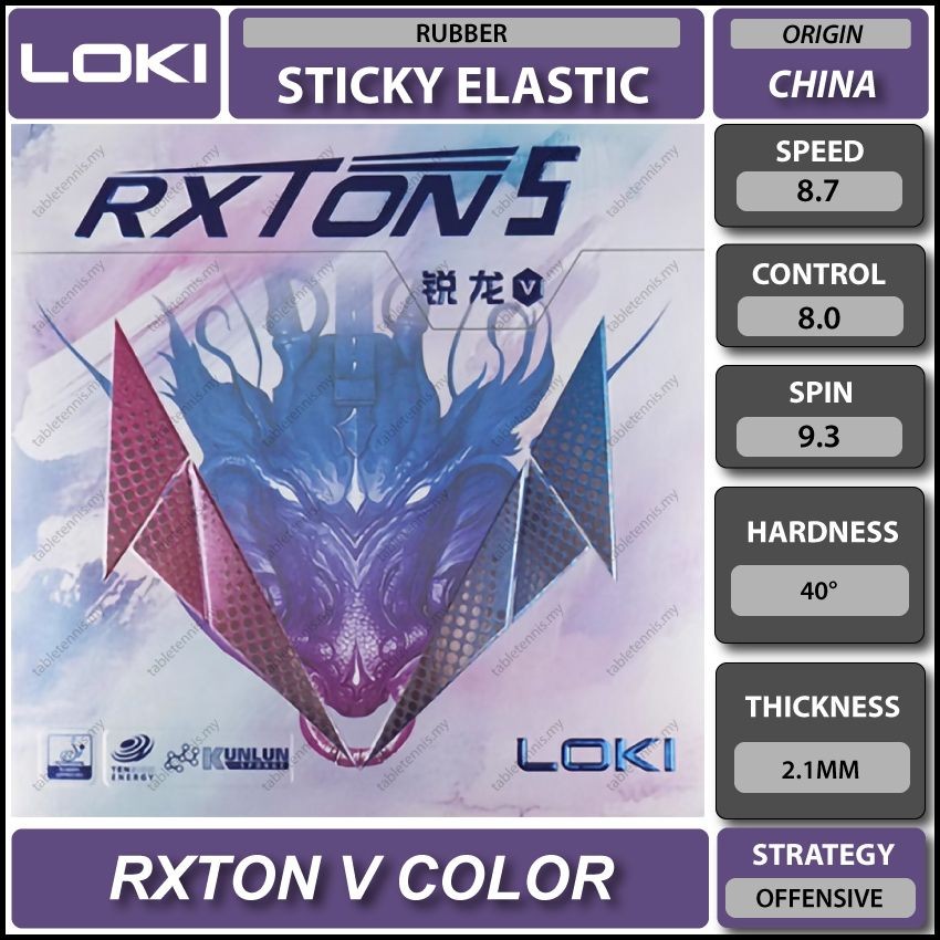 Loki Rxton 5 Colour Sticky Elastic Table Tennis Rubber Getah Ping Pong ...