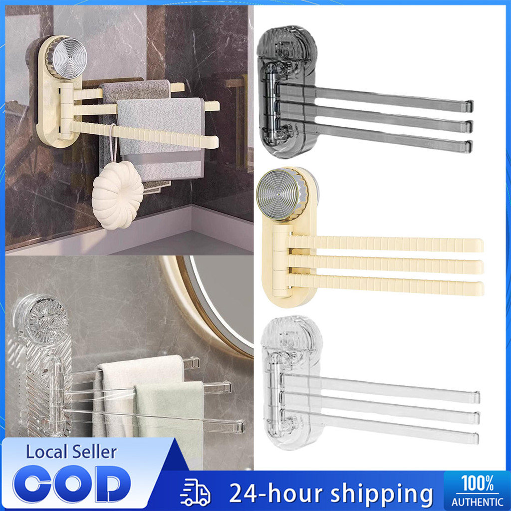 3-Bar Bathroom Suction Cup Towel Rack Rotatable Convenient Kitchen Rag ...