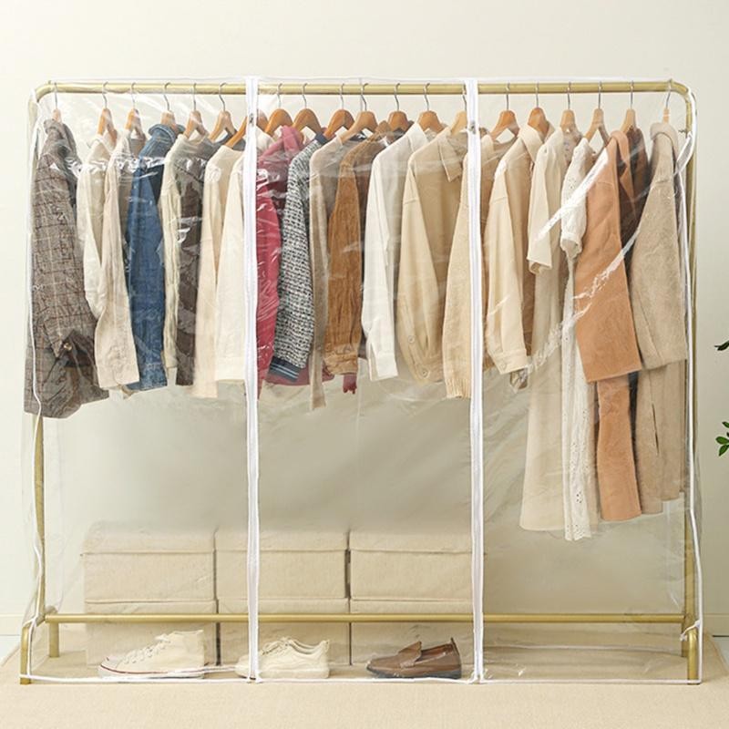 Clear Waterproof Dustproof Zip Clothes Rail Cover Clothing Rack Cover ...