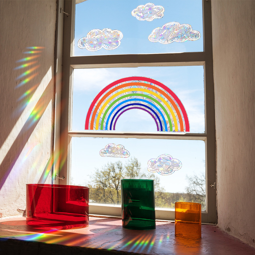 Sun Catcher Rainbow Window Grille Paper Colorful Double-Sided Static ...
