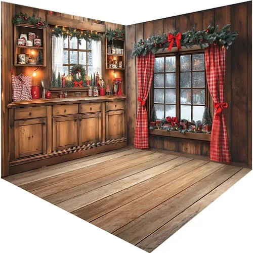 Photography Background Winter Christmas Kitchen Window Wood Wall Xmas ...