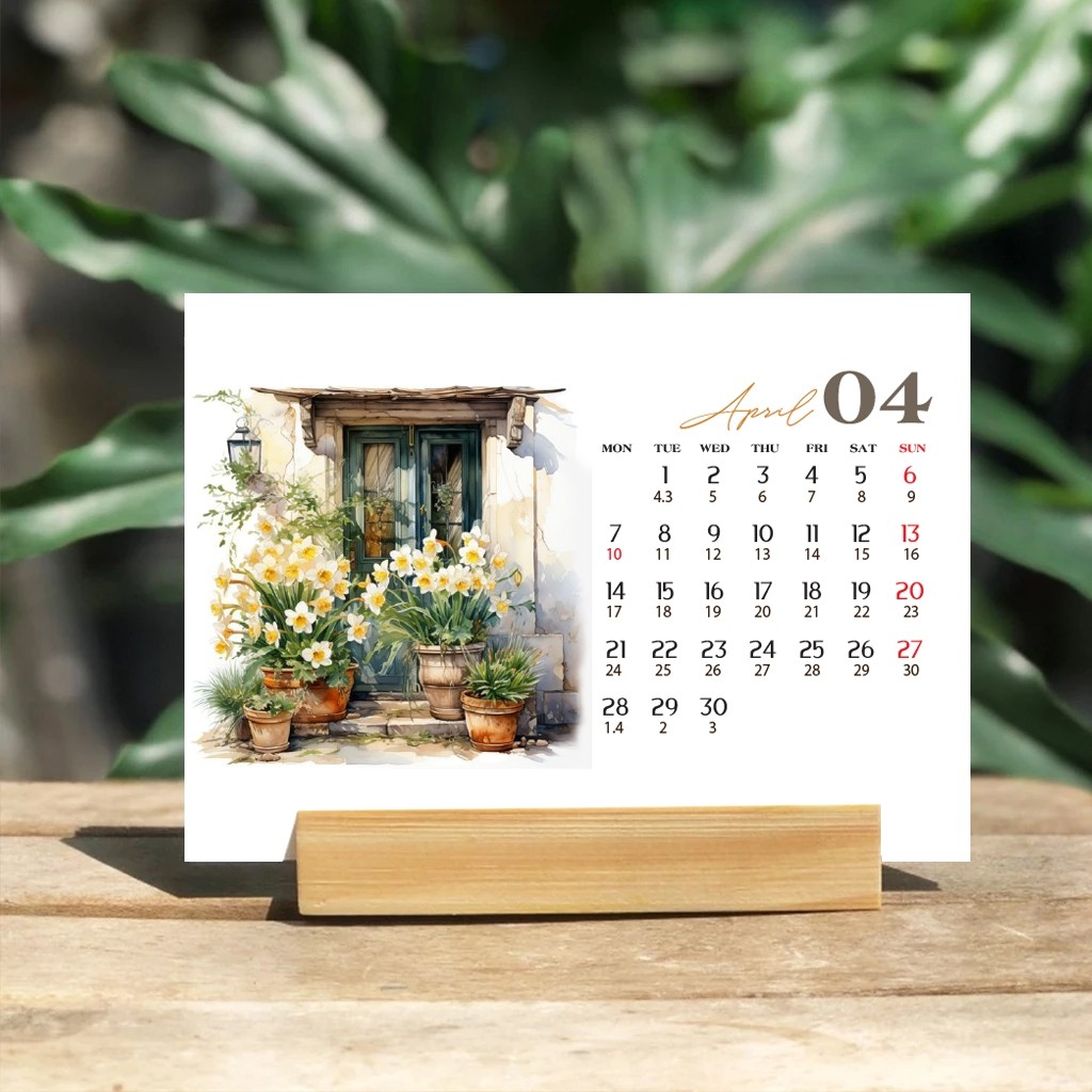 2025 wooden base desk calendar Convenient Vintage style with cute ...