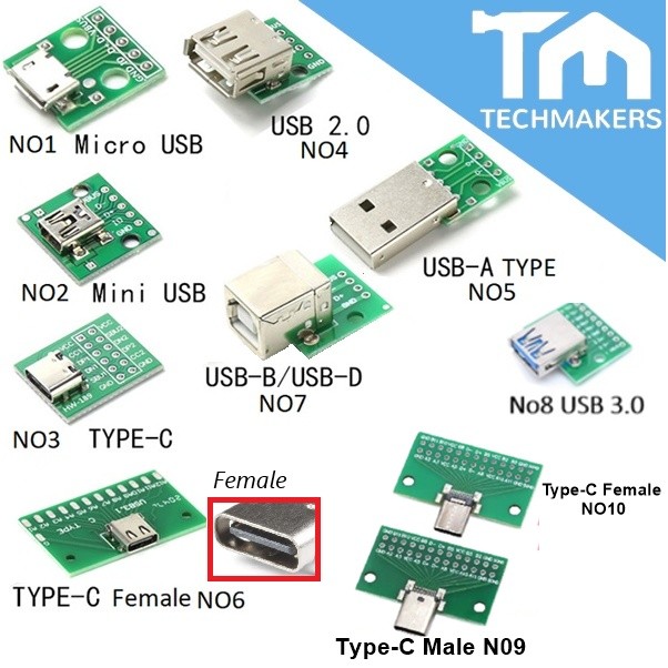 PCB Converter Adapter Micro USB Mini USB Type-C USB-A USB-B USB 2.0 Connector Interface 2.54mm Breakout Board Break Out