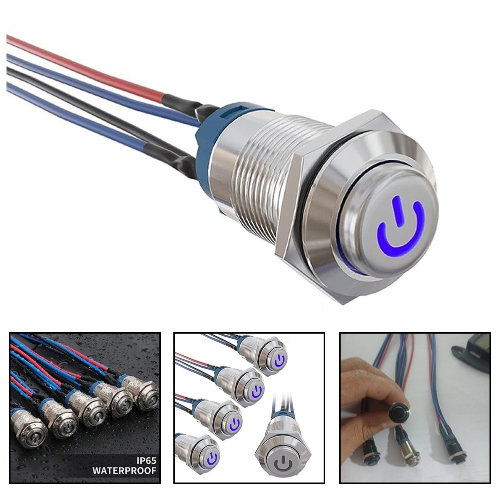 hot| 5pcs 12mm Latching Push Button with soldered Cable Aluminium Alloy ...