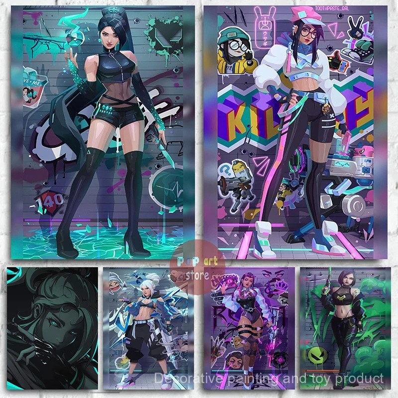 Valorant Gaming Poster Canvas Printing Killjoy Jett Viper Sage Graffiti ...