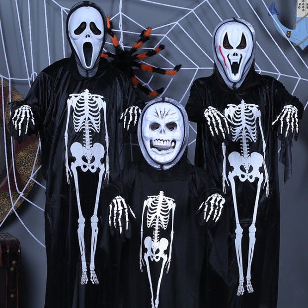 Halloween Skeleton Costume Adult Kid Skeleton Cape Scary Party Props ...