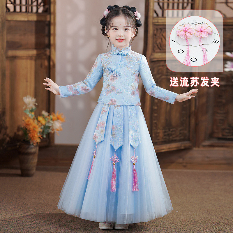 open lace back dress Trumpet Sleeve Knee-Length Girl's Han Chinese Costume Princess Dress Purple / 5