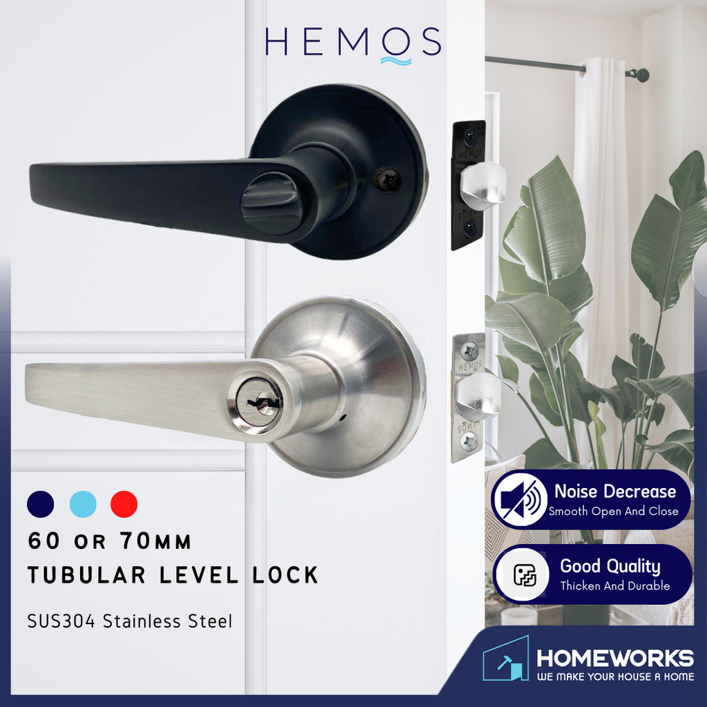 HEMOS 60-70MM TUBULAR LEVEL DOOR LOCK KUNCI TOMBOL PINTU RUMAH SILVER ...