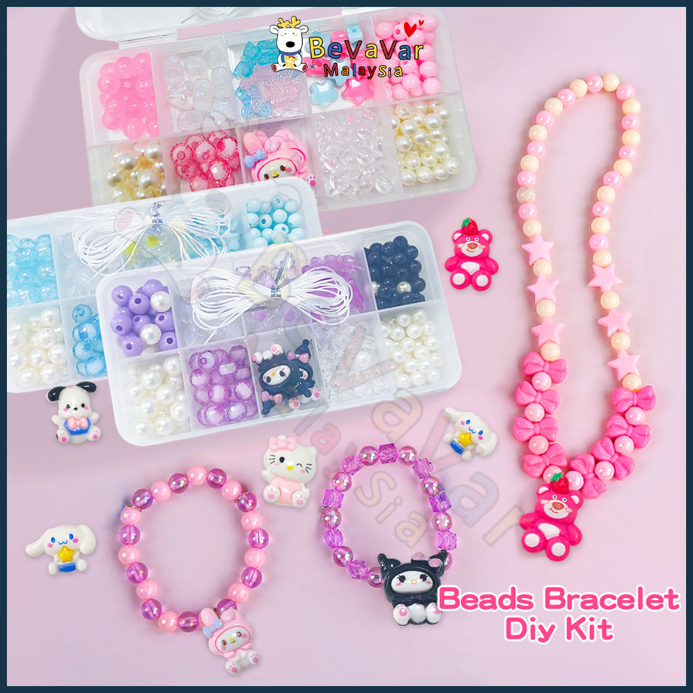 Bevavar Cute Sanrio 10 Grids DIY Beads Bracelet Necklace Set Girls
