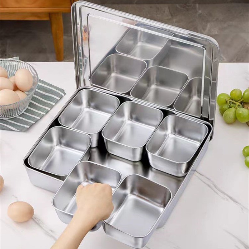 Stainless Steel Seasoning Box with Lid and Holder Tray 6/8 Compartments ...