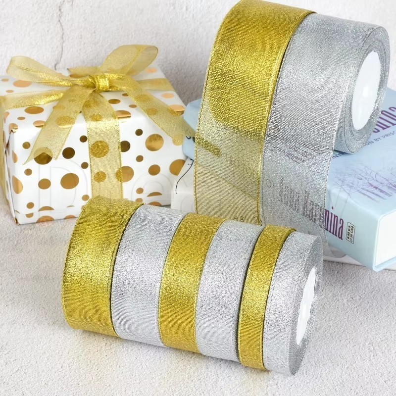 Gold Silver Glitter Silk Satin Ribbon - DIY Craft Supplies - Glitter ...