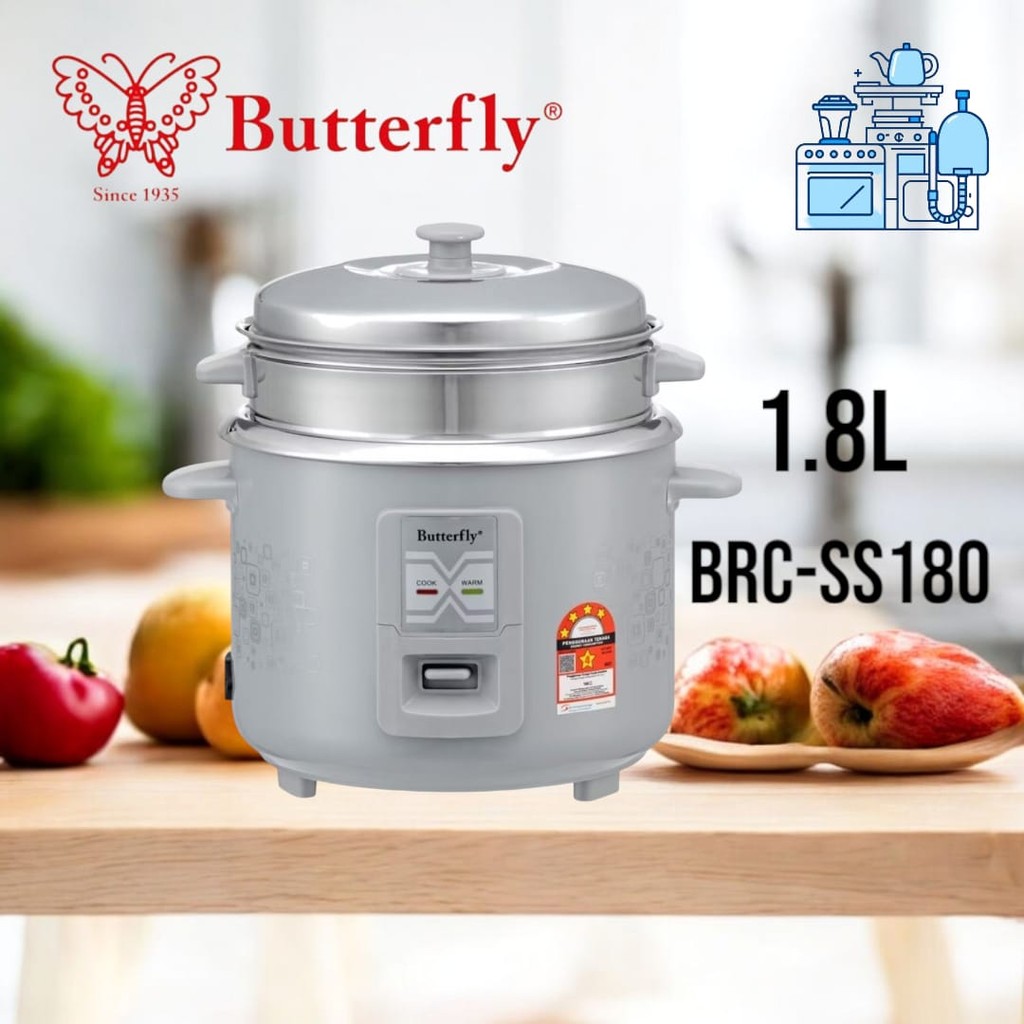 Butterfly Stainless Steel Straight Rice Cooker with Steamer 1.8L - BRC ...