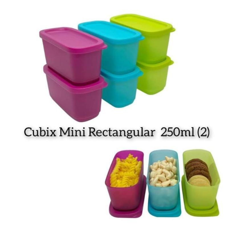 Tupperware- Cubix Mini Rectangular 250ml(2)(BLUE/PINK/GREEN) | Shopee ...
