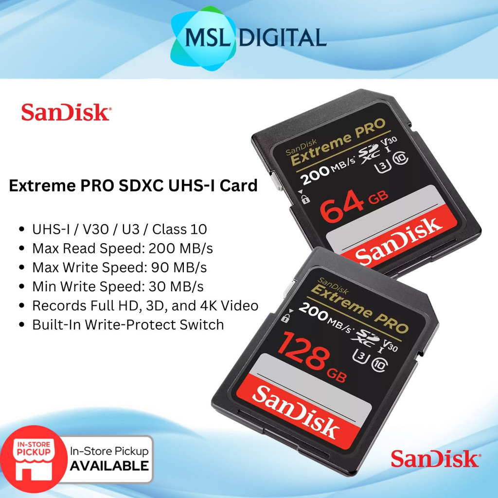 SanDisk Extreme Pro 64GB / 128GB PRO SDHC & SDXC UHS-I Card (200MB/s ...