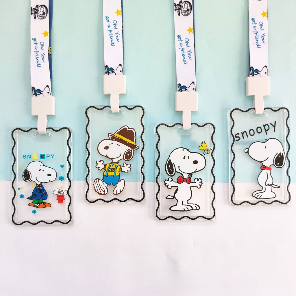 Snoopy Card Holder Transparent Keychain Badge ID Photo Keychain Frame ...