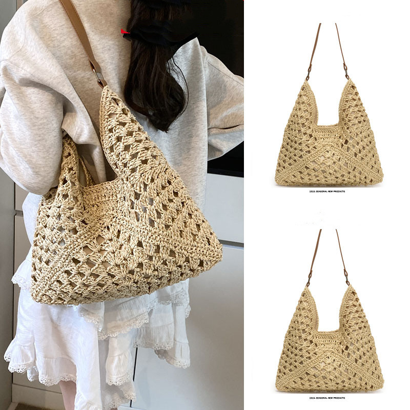 Fashionable Woven Straw Holiday Crossbody Underarm Bag