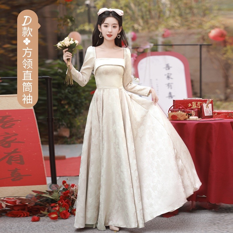 Pink Long-sleeved Bridesmaid Dress Chinese Style Sister Group Wedding  Banquet Evening Gown 2025 Chinese New Year Hanfu Dresses